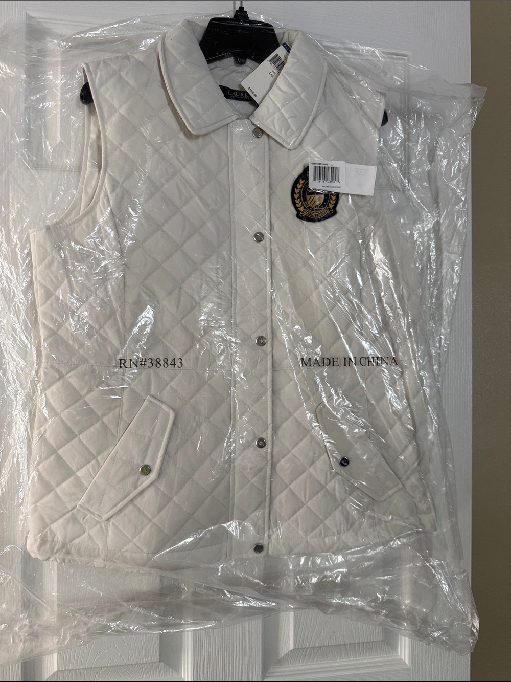 Lauren Ralph Lauren Cream Quilted Sleeveless Vest with Crest